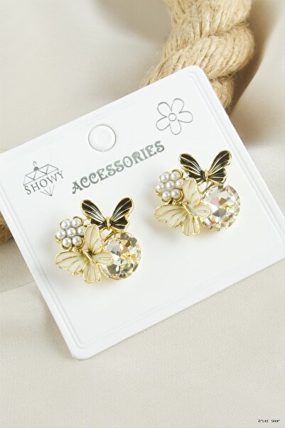 ZERO LAND Ilkestor Stone and Pearl Enamel (222141) Earrings Yellow