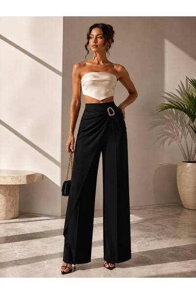 YZB FASHİON Tokalı Drapeli Palazzo Pantolon