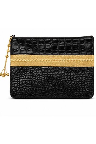 AMAD CRAFT Luxury bag made of royal black leather and handcrafted golden Zari