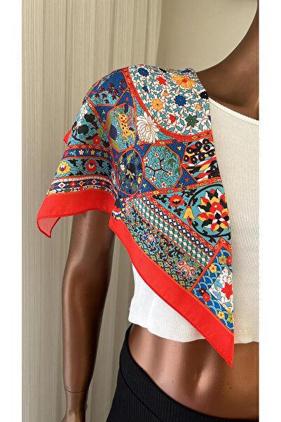 ZRN AKSESUAR Fular Hair Accessory Red Patterned Bag Accessory and Can Be Used...