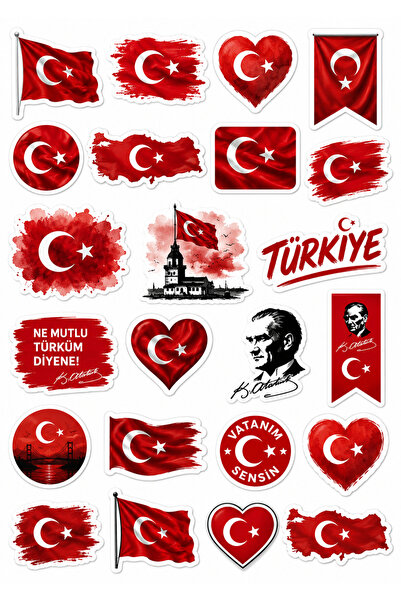 Genel Markalar Türk Bayrağı Sticker Seti | Türkiye Temalı Atatürk ve Bayrak Ç...