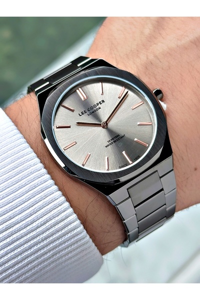 Lee Cooper Special Design Smoked Color 5 Atm Slim Case Steel Band Men's Wrist...