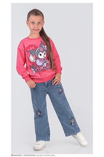 LUFFY KİDS Girl's Character Patterned Sweatshirt - Jean Pants 2-Piece Set - 2039