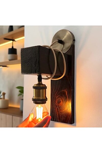 Handmade Lampa de perete din lemn ars – design rustic-industrial,