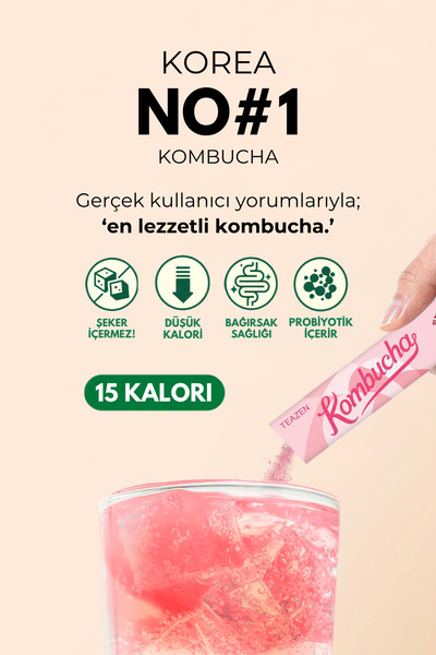 TEAZEN Probiyotik Ve Lif İçeren Bağırsak Sağlığı Destekli Şekersiz İçecek Kombucha Peach