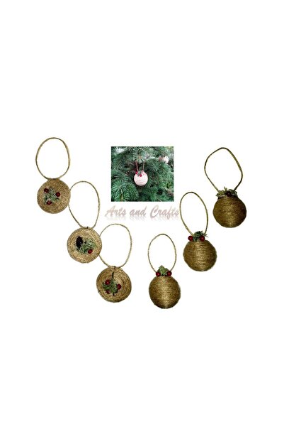 Handmade Set 6 globuri din sfoara de iuta, decoratiuni pentru Craciun