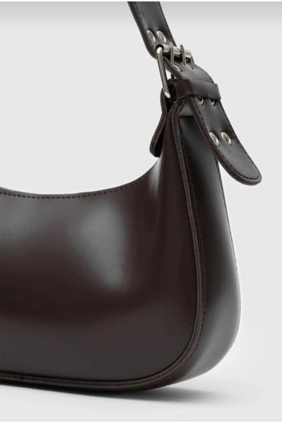 Shkup Aci Brown Baguette Bag Soft Textured Women's Shoulder and Hand Use