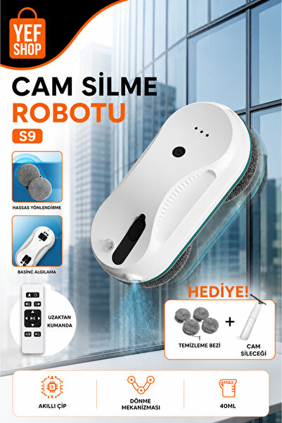 YEF SHOP Akıllı Cam Silme Robotu Uzaktan Kumandalı Su Püskürtmeli S9