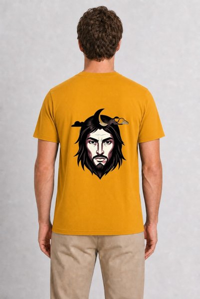 WAKHA Men's Minimalist Zen Warrior Illustration Print Back Printed - Yellow