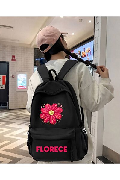 Minga London Black Florece Printed School, Office, Course Backpack
