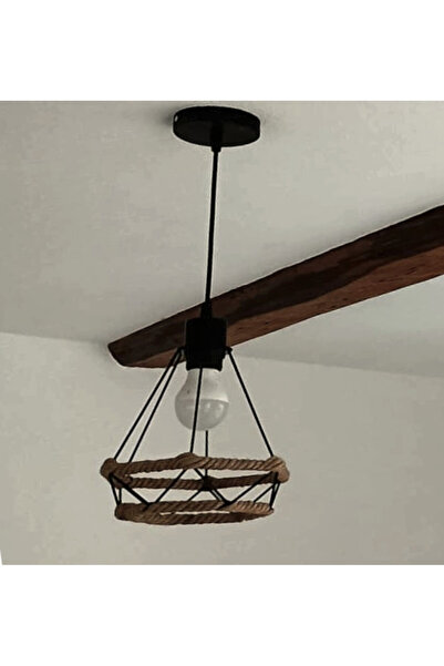 Handmade Βίντατζ μαύρο ματ κρεμαστό φωτιστικό διακοσμημένο με γιούτα, με ντου...