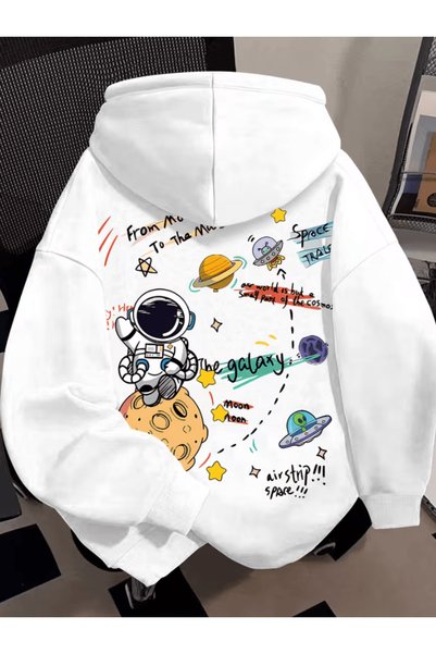 one button سويت شيرت هودي ناعم بطبعة Space Planet مقاس كبير مكون من 3 خيوط