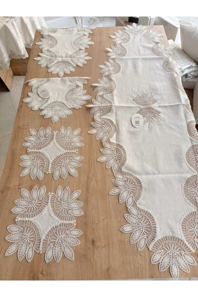 Ceki Home Σετ Σαλονιού Κρεμ Σετ Τραπεζομάντηλο 5 τεμαχίων Λινό Τραπεζομάντηλο...