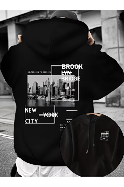 one button Custom Brooklyn Printed Premium Oversize 3 Thread Soft Hooded Swea...
