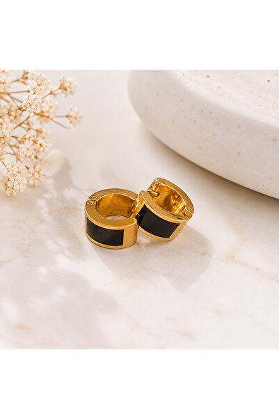 Archhazel Jewelery Gold Steel Black Phosphorescent Hoop Earrings