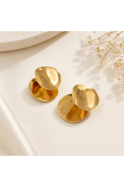 Archhazel Jewelery Gold Steel Double Disc Dangle Earrings