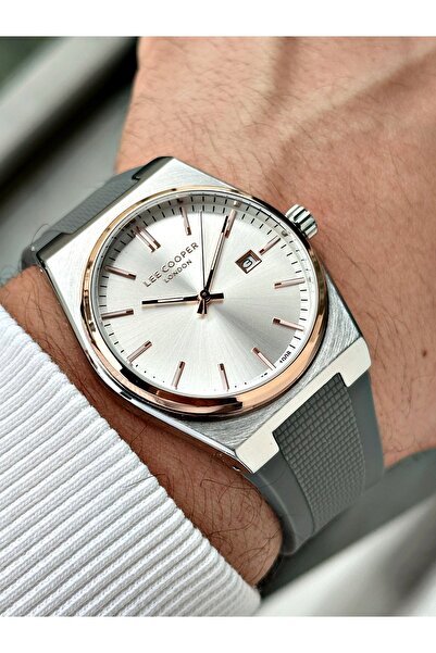 Lee Cooper Gray Color 5 Atm with Calendar Soft Touch Silicone Cord Men's Wris...