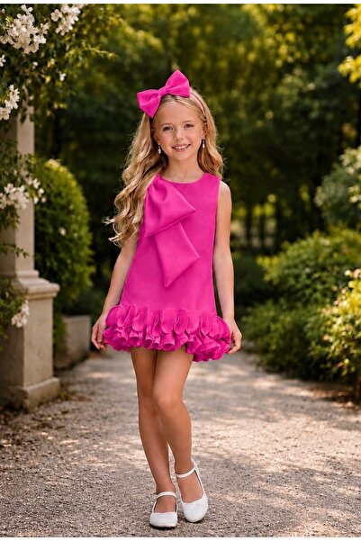 Babili Custom Design Girl's Bow Detail Scuba Fabric Dress