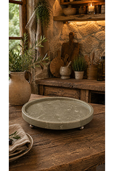 Zeybek Marble Round Rustic Marble Tray & Marble Presentation Tray & Organizer