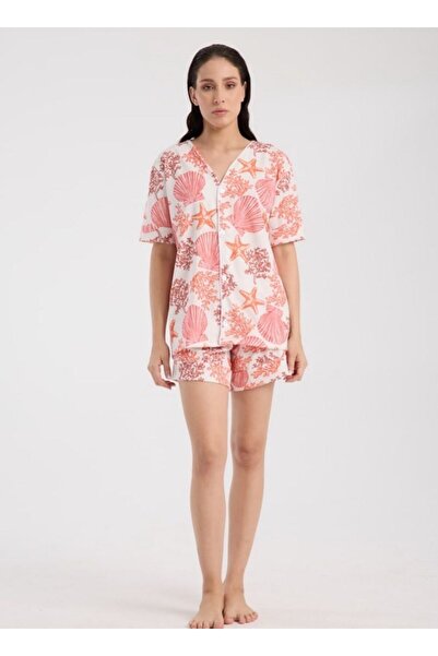 Rasabeauty Women's Short Sleeve Shirt Shorts Pajama Set Seashell