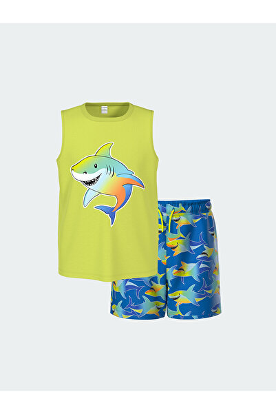 LC Waikiki Nevavm Farkıyla Oval Collar Boys' Undershirt and Swimming Shorts 2...