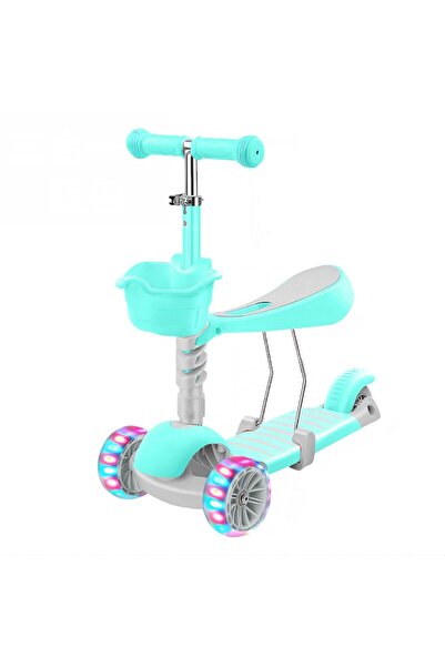 Teno 2-in-1 Kids Scooter with Seat, 3 Wheels, Lights, Basket & Brake, Turquoise