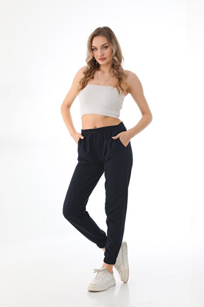EYAX MODA Navy Blue High Waisted Jogger Summer Sweatpants