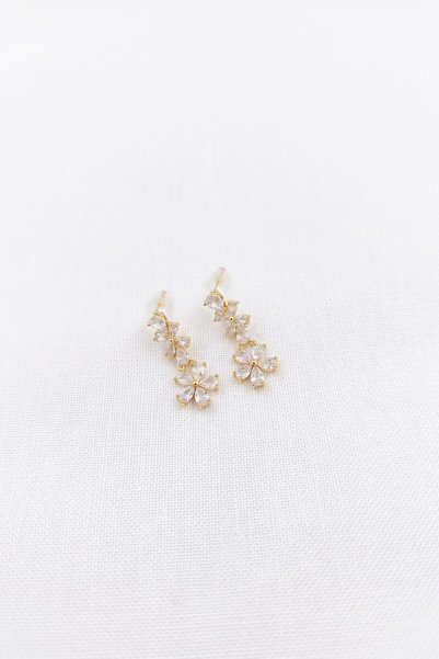 özgül takı ve tasarım Lotus Flower Model Zircon Stone Gold Color Stainless Steel Women's Earrings