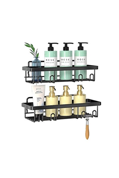 Teno ® Set of 2 Black Stainless Steel Shower Shelves with Adhesive Mounting a...