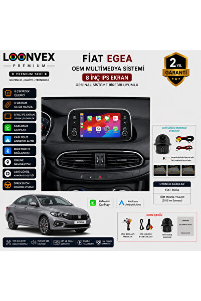LOONVEX Premium Fiat Egea OEM 8 İnç Multimedya Ekran | 8 Çekirdek | 6GB RAM |...
