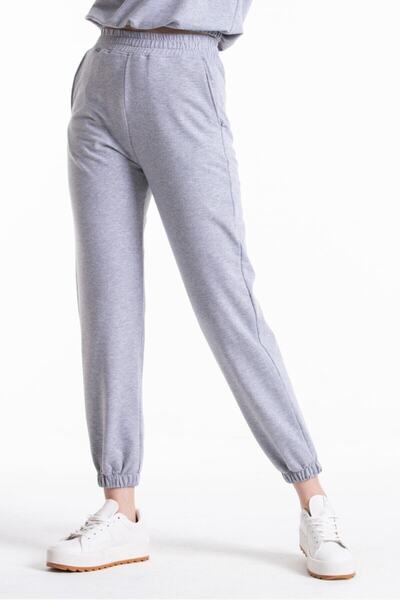 EYAX MODA Women's Gray Rubber Leg Sweatpants