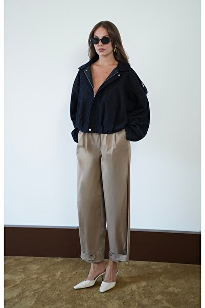 ZS Zey Studio Women's Navy Blue Oversize Bomber Jacket