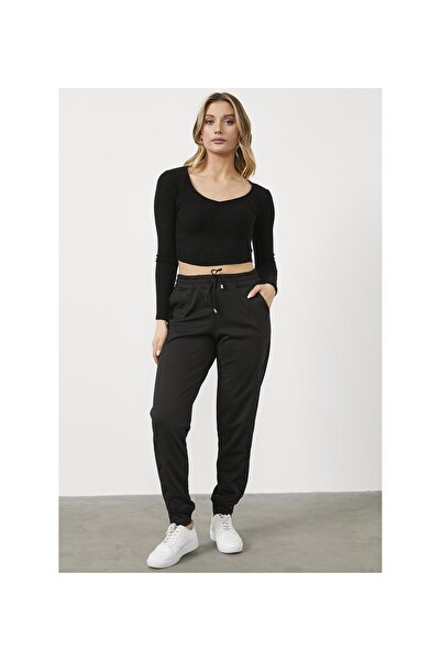 EYAX MODA Women's Black Two Thread Jogger Sweatpants with Elastic Waist and Legs