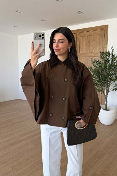 manana fashion Trench cu guler din catifea și căptușeală