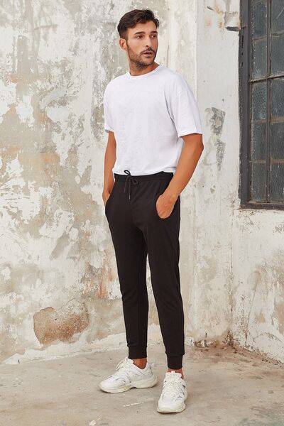 EYAX MODA Men's Black Skinny Leg Jogger Sweatpants