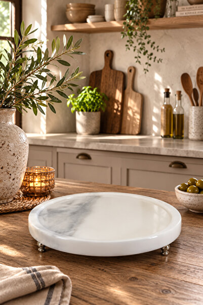 Zeybek Marble Round Marble Presentation Tray & Organizer & Marble Presentatio...