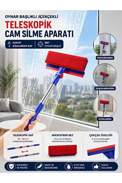 EUROLUXE Telescopic Glass Cleaning Tool with Movable Head, Microfiber Cloth, ...