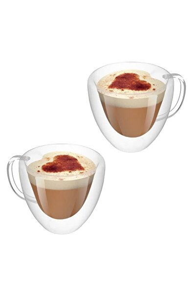 Teno ®   Set de 2 căni de sticlă cu perete dublu, cu design inimă, 250 ml