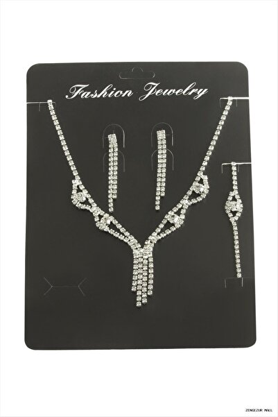 ZERO LAND Zngzrmll Dangle Stone Set Necklace (13330) Silver Color
