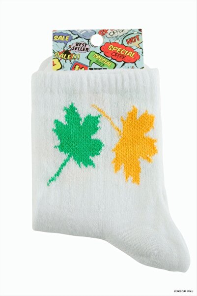 ZERO LAND Zngzrmll Leaf College Socks (11158) 8X28 White