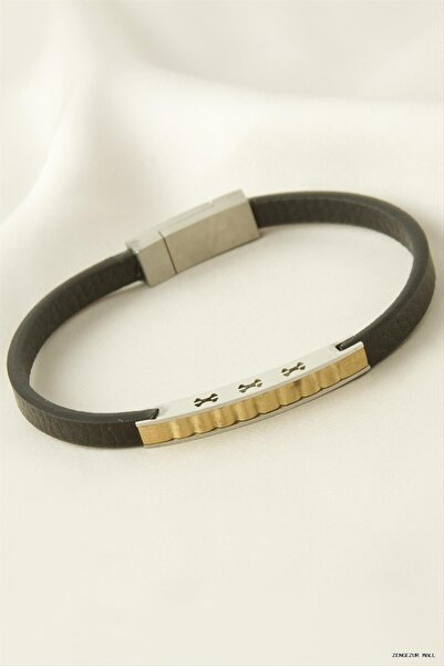 ZERO LAND Zngzrmll Twisted Leather Steel (12231) Bracelet Black