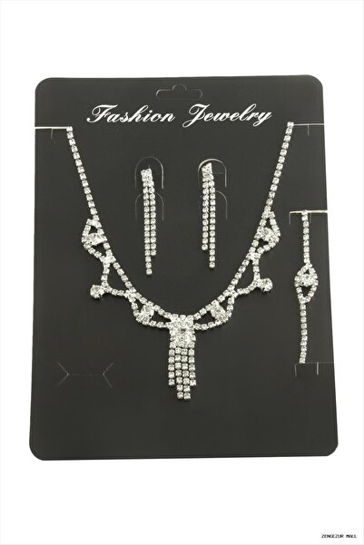ZERO LAND Zngzrmll Square Stone Set Necklace (13337) Silver Color