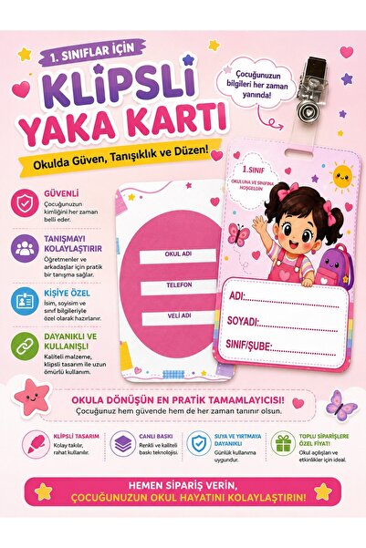 OgrenciDukkanı Anaokul-İlkokul Öğrencileri için Klipsli Yaka Kartı (25 ADET)