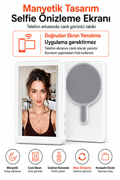 Ayers Manyetik Selfie Önizleme Ekranı, Uygulamasız Telefon Ekran Yansıtma, Uz...