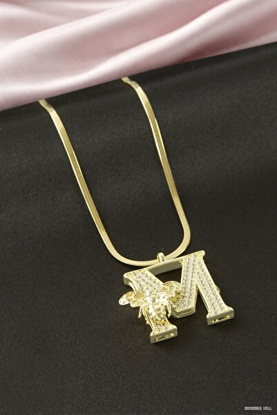ZERO LAND Zngzrmll Bee Zircon Stone Yellow Color Letter Steel (11917) Necklace m