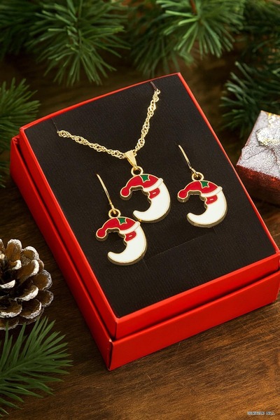 ZERO LAND Zngzrmll Crescent New Year Boxed Chain Necklace (13253) Set Red