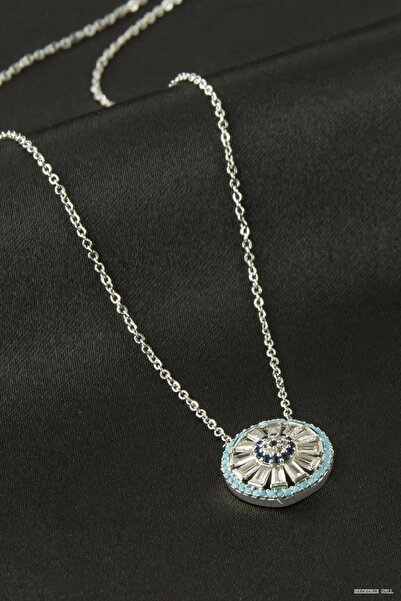 ZERO LAND Zngzrmll Round Evil Eye Zircon Stone Pendant (12349) Silver Color