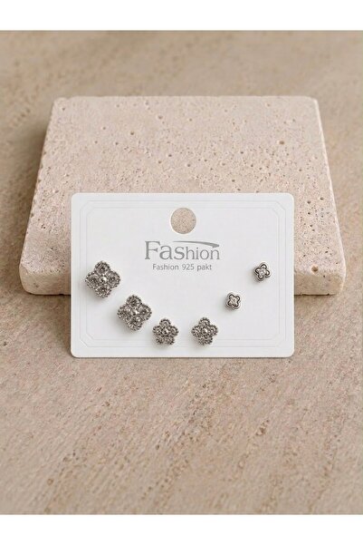 nunu takı Stoned Clover Silver Six-Piece Earrings