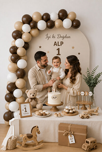 Parti dolabı Brown Sand White Birthday Party Decoration Concept Balloon Chain...
