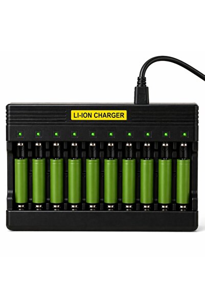 Teno Smart Li-Ion Battery Charger, 10 Independent Slots, Individual LED Indic...